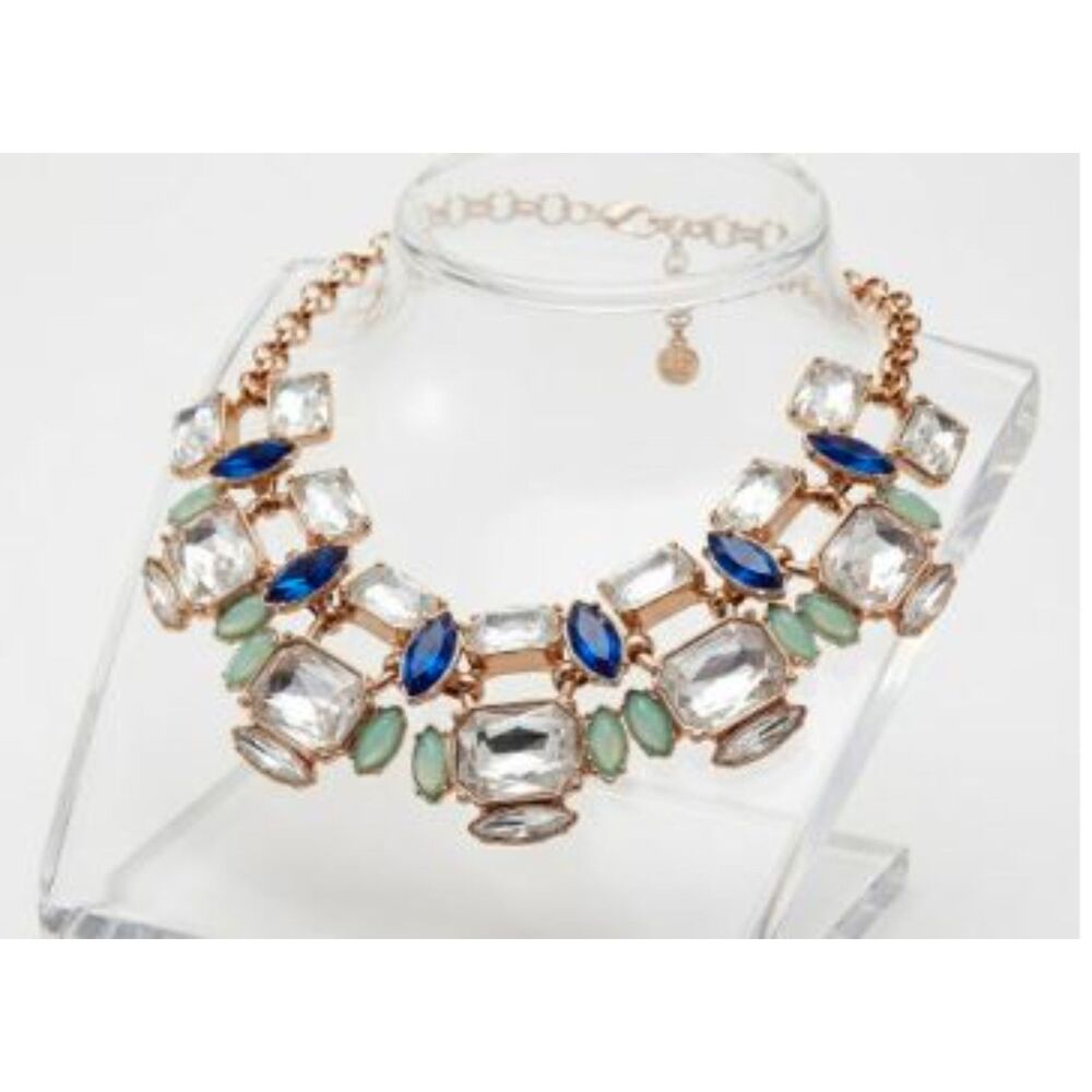 Lee Angel Women's Lapis Green Crystal Cut Out Statement Necklace NWT 120